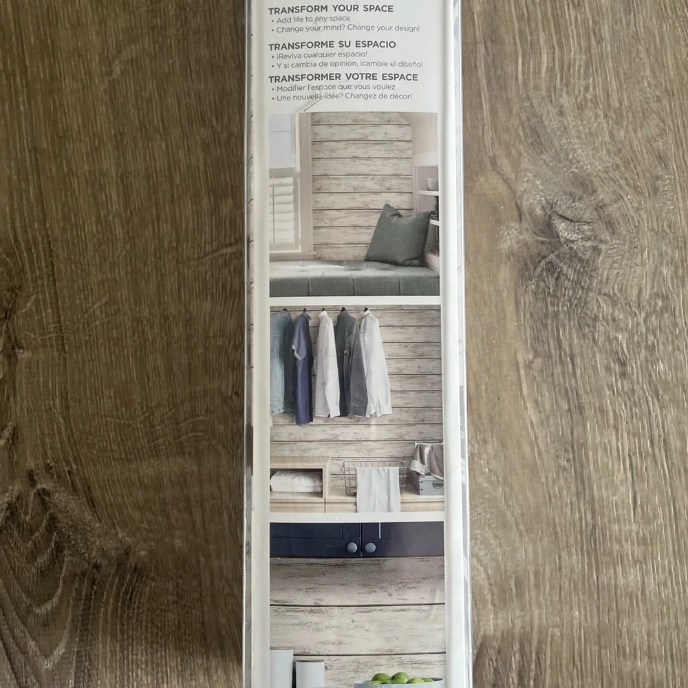 1 Unopened Roll and 1 Partial Roll Peel and Stick Wallpaper White Washed Plank